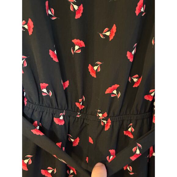 19 COOPER Women's Black/red Floral-print Tie-waist Ruched-hem Jumpsuit Small - Picture 6 of 12